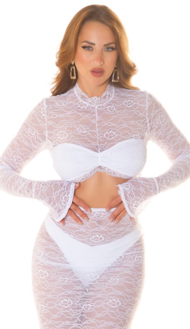 cropped longlseeve top with lace White